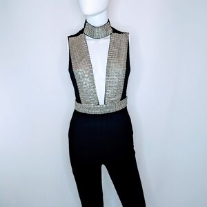 Xtaren Rhinestone Halter Top Black Jumpsuit Size S